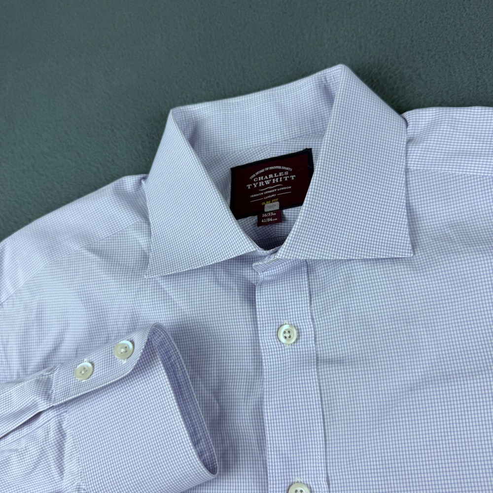 Charles Tyrwhitt Shirt Men's 16 33 Purple Gingham Check Slim Fit Dress Office